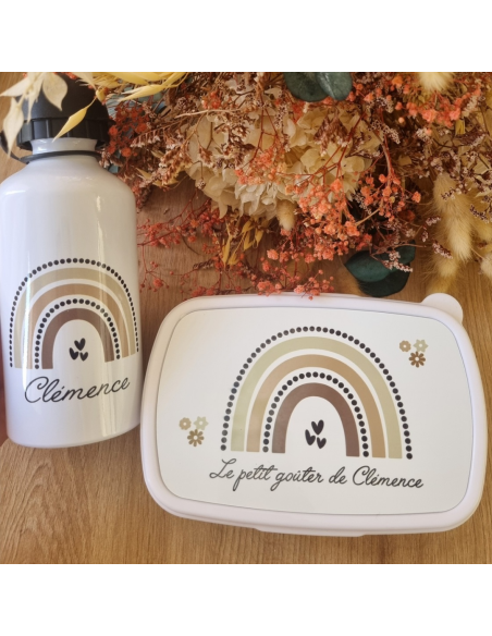 🎒🍼🍱 Gourde et/ou boîte à goûter personnalisée – Thème arc en ciel