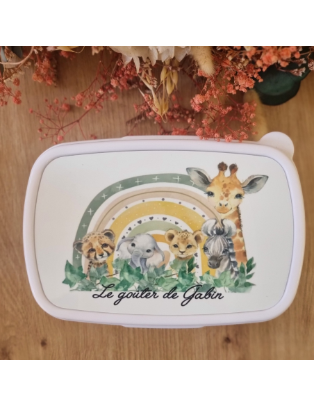 🎒🍼🍱 Gourde et/ou boîte à goûter personnalisée – Thème safari