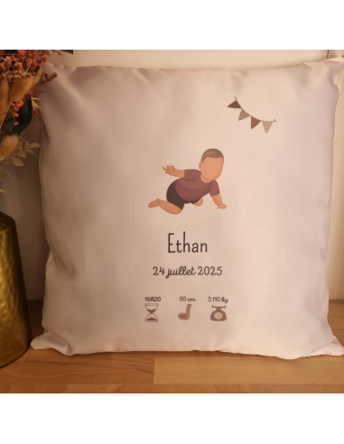 Coussin naissance blanc – Prénom, date, taille,...