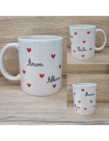 Mug/Tasse avec prénoms et petits cœurs ❤️