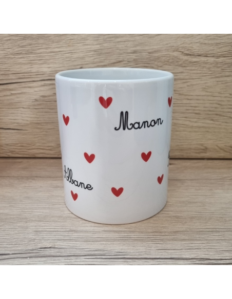Mug/Tasse avec prénoms et petits cœurs ❤️