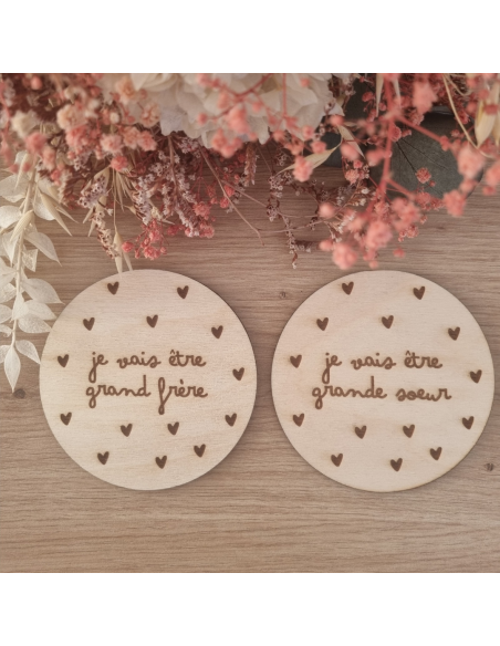 Plaque en bois annonce naissance "Je vais être grande sœur"