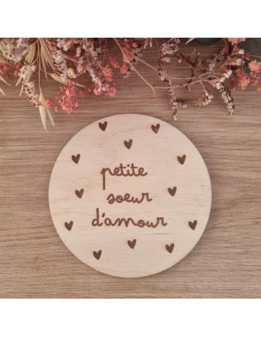 Plaque en bois annonce naissance "Petite sœur"