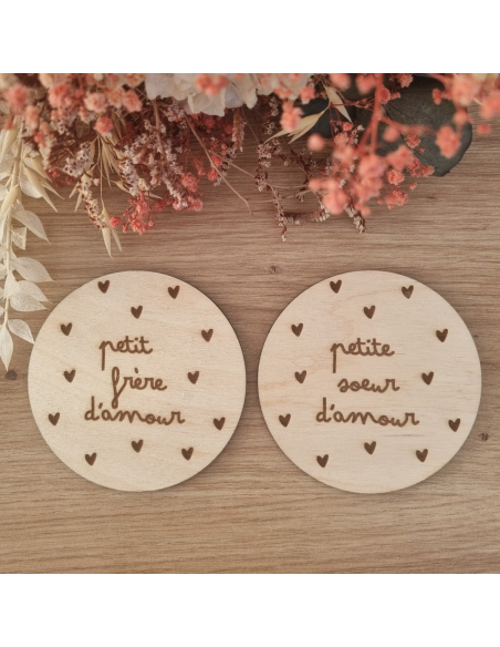 Plaque en bois annonce naissance "Petite sœur"