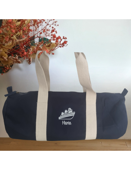 Sac week-end enfant personnalisé – Prénom motif paquebot