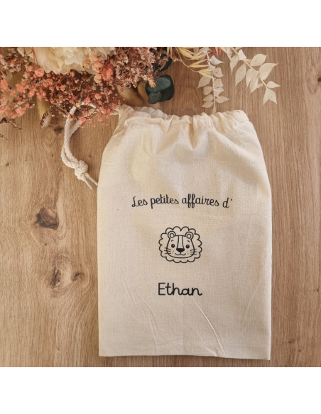 Pochon en tissu personnalisé- Les petites affaires de - modèle lion