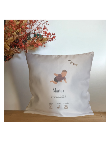 Coussin naissance blanc – Prénom, date, taille,...