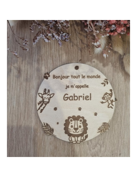 Plaque en bois annonce naissance "SAVANE"