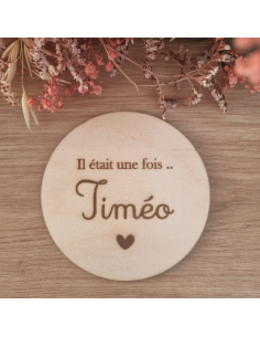 Plaque en bois annonce naissance "il était une fois- coeur"
