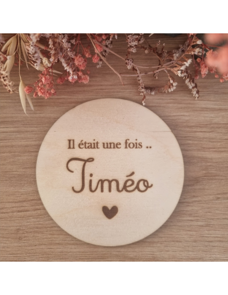 Plaque en bois annonce naissance "il était une fois- coeur"