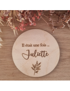 Plaque en bois annonce naissance "il était une fois-...