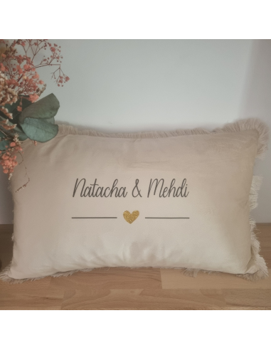 Coussin personnalisé “COUPLE” – Beige & Noir –...