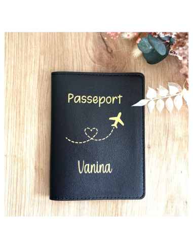 Protège passeport personnalisé logo avion cœur...