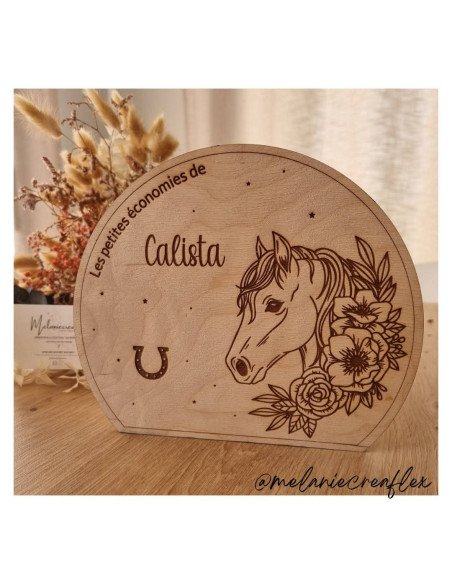 Tirelire personnalisée en bois motif cheval