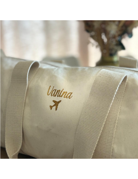 Sac week-end prénom et logo avion  –  💛