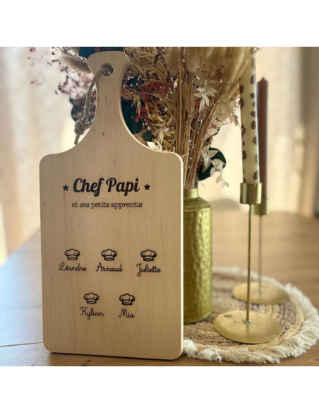 🪵 Planche à découper décorative en bois gravé- Chef cuisto