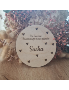 Plaque en bois annonce naissance "de l'amour et du courage"