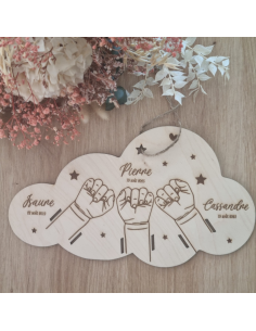 Bracelet de naissance plaque en bois trois enfant