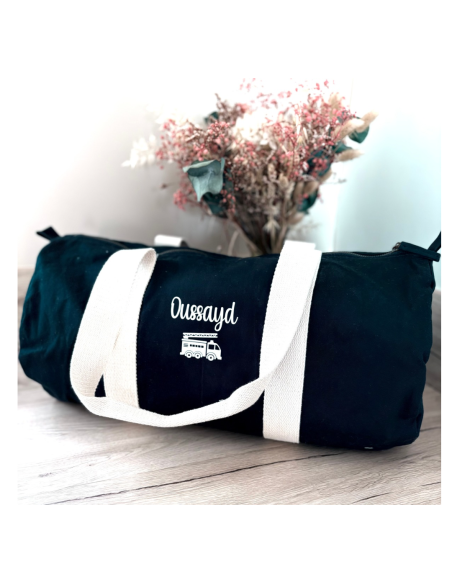 Sac week-end enfant personnalisé – Prénom & POMPIER – Coton bio 🌈