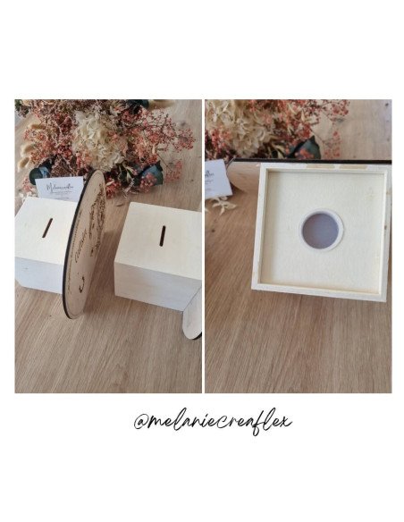 Tirelire personnalisée en bois motif fleur et coeur