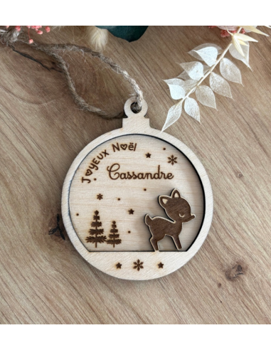 Boule de Noël personnalisée en bois – Prénom +...