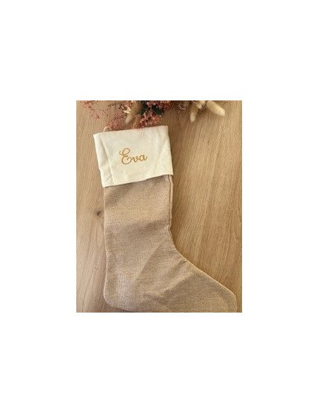 Chaussette de Noël personnalisée – Toile de jute beige – Prénom