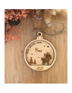 Boule de Noël personnalisée en bois – Prénom + date –...
