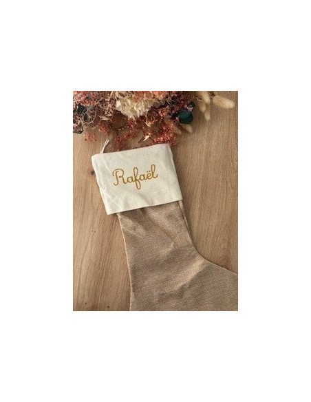 Chaussette de Noël personnalisée – Toile de jute beige – Prénom