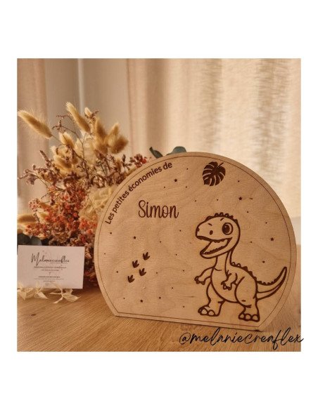 Tirelire personnalisée en bois motif dinosaure