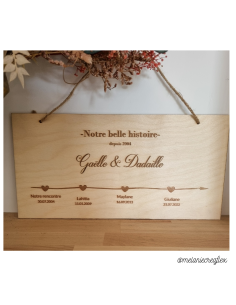 Plaque en bois gravée – Notre belle histoire – Une ligne...