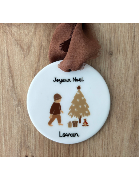Boule de Noël personnalisée en céramique – Prénom + logo au choix 🎁