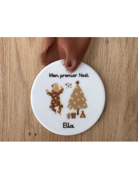 Boule de Noël personnalisée en céramique – Prénom + logo au choix 🎁