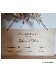 Plaque en bois gravée – Notre belle histoire – Une ligne... 2