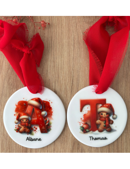 Boule de Noël personnalisée en céramique – Prénom initiale🎁