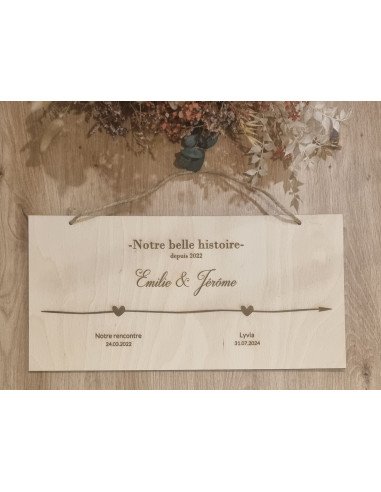 Plaque en bois gravée – Notre belle histoire –...