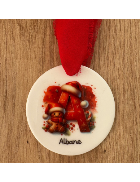 Boule de Noël personnalisée en céramique – Prénom initiale🎁
