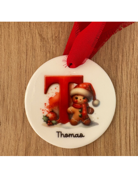 Boule de Noël personnalisée en céramique – Prénom initiale🎁