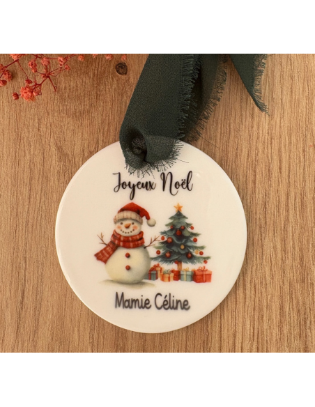 Boule de Noël personnalisée en céramique – Prénom + logo au choix 🎁