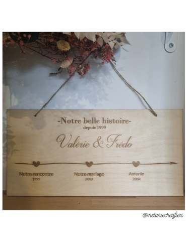 Plaque en bois gravée – Notre belle histoire –...