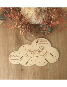 Bracelet de naissance deux enfants motif cœur