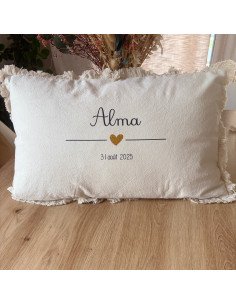 Coussin beige – Prénom & date de naissance