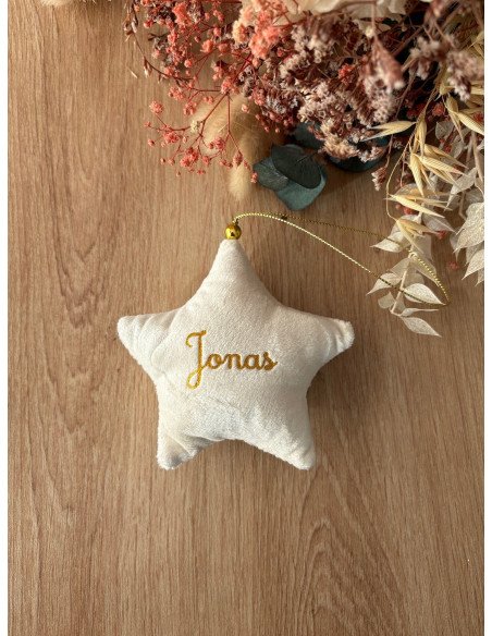 Étoile de Noël en velours – Personnalisée avec prénom + petit logo ✨