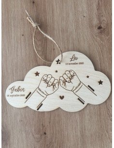 Bracelet de naissance plaque en bois deux enfant