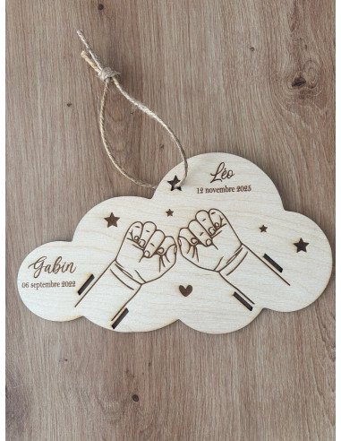 Bracelet de naissance plaque en bois deux enfant