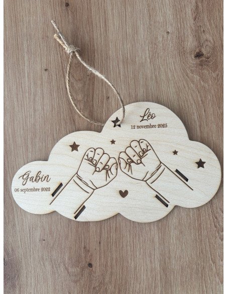 Bracelet de naissance plaque en bois deux enfant