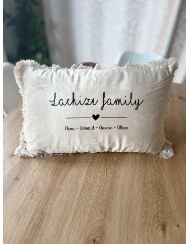 Coussin personnalisé “Famille” – Beige & Noir –...