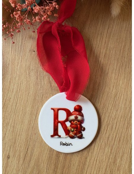 Boule de Noël personnalisée en céramique – Prénom initiale🎁