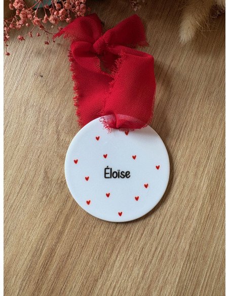 Boule de Noël personnalisée en céramique – Prénom +petit cœur