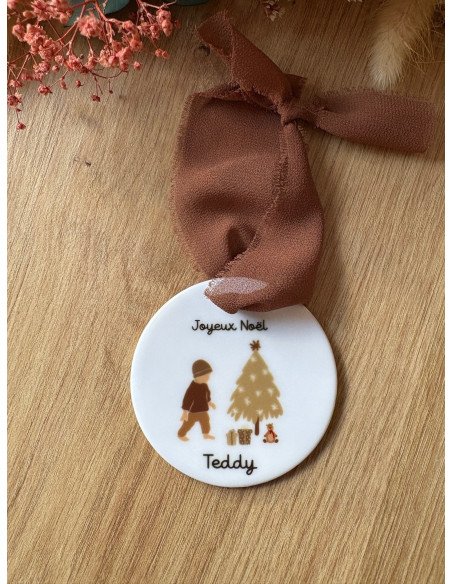 Boule de Noël personnalisée en céramique – Prénom + logo au choix 🎁