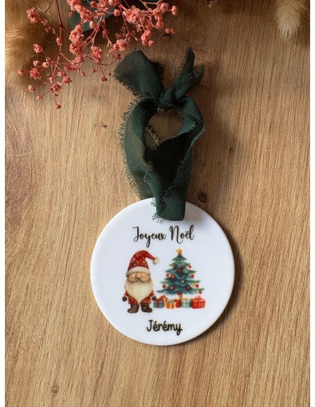Boule de Noël personnalisée en céramique – Prénom + logo au choix 🎁